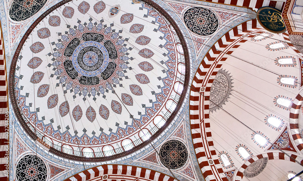 Ceiling decoration of of Sehzade Mosque in Istanbul, Turkey