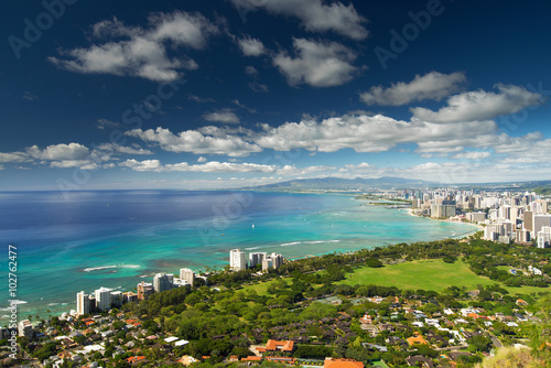 View of Waikiki, Honolulu from Diamond Head Crater