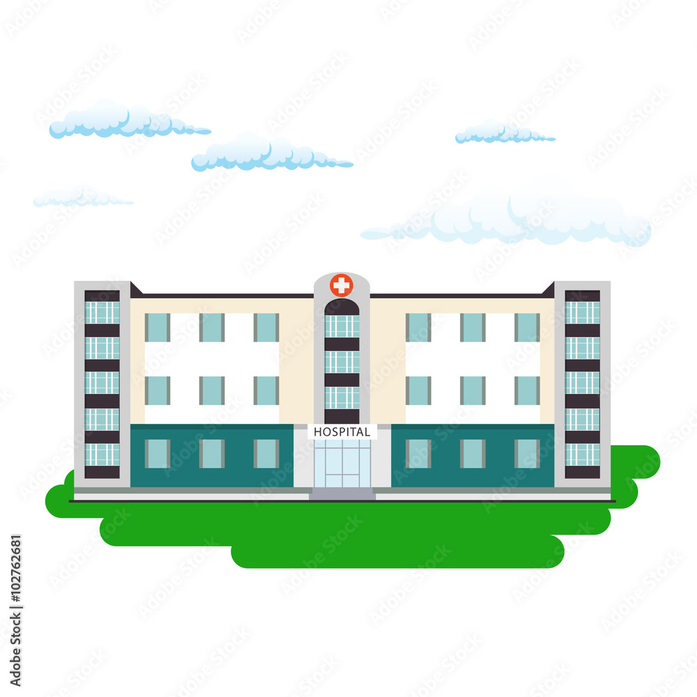 Hospital building in flat style. Outdoor facade