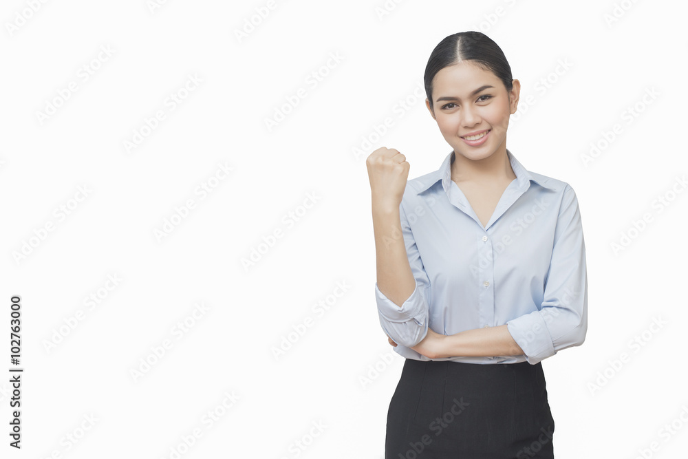 business woman hand fighting isolated on white background, asian business woman hand fighting isolated on white background, asian