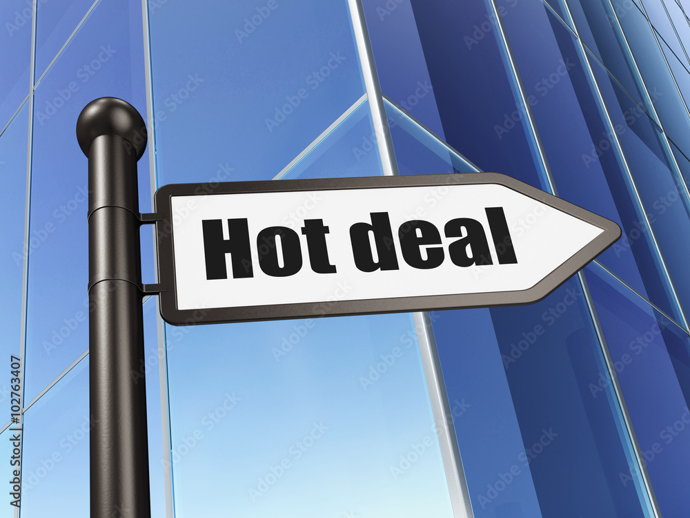 Business concept: sign Hot Deal on Building background