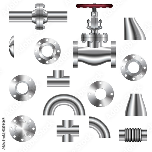 realistic pipeline details isolated on white background. Vector