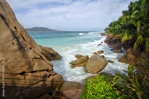 Anse Patates beach, La Digue island, Seychelles © gadzius