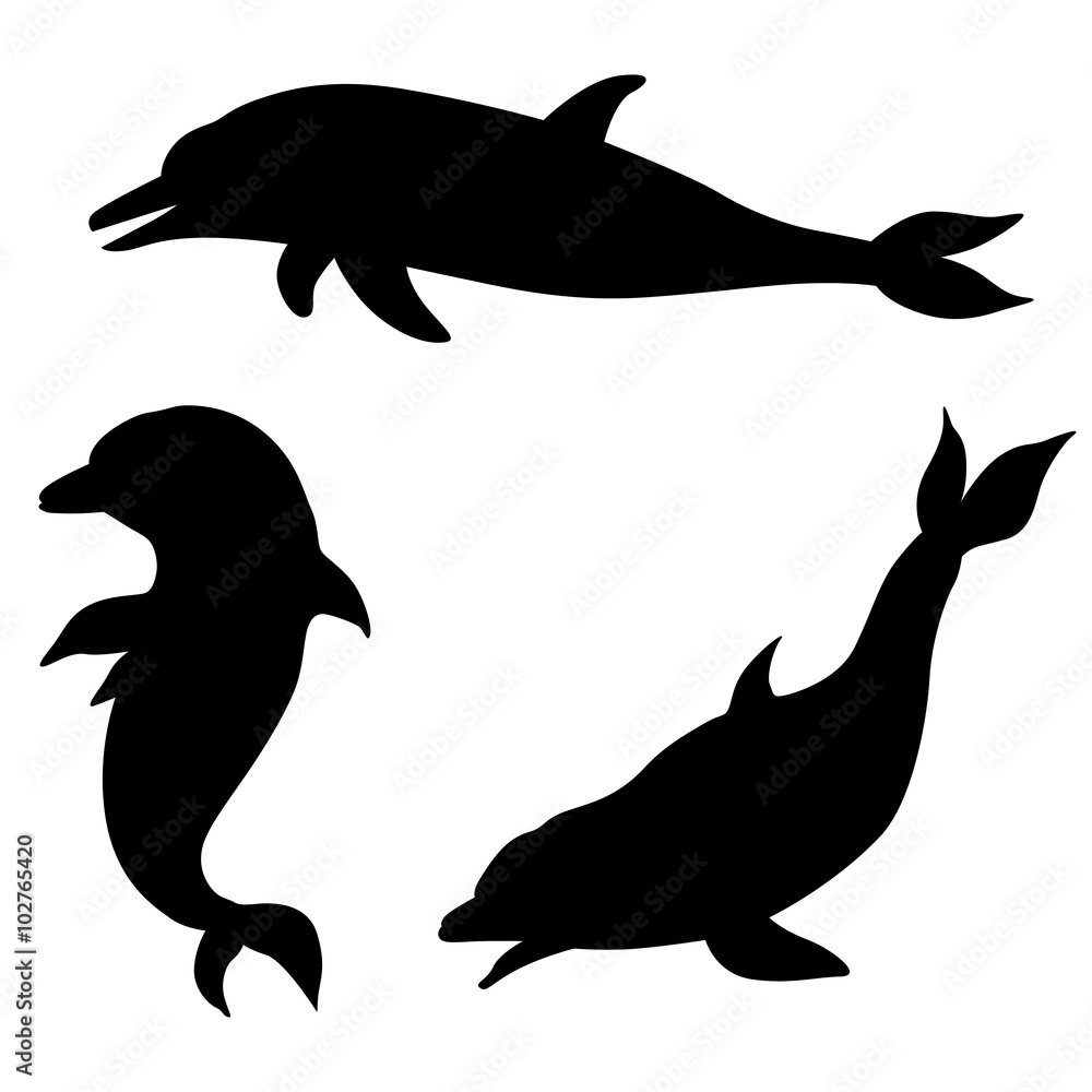 Fototapeta premium Dolphin silhouettes set