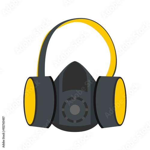 Protective ear muffs and respirator flat icon 