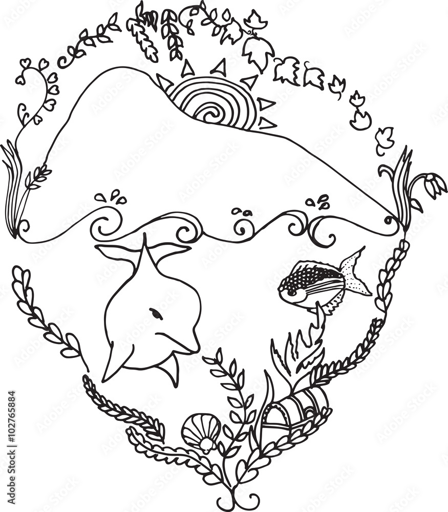 Adult colouring vector image inspired by the Rock of Gibraltar and its dolphin Adult colouring vector image inspired by the Rock of Gibraltar and its dolphin