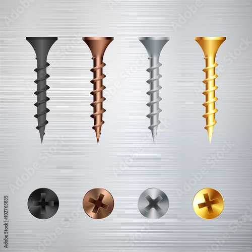 screw set on a metal background. Vector illustration.