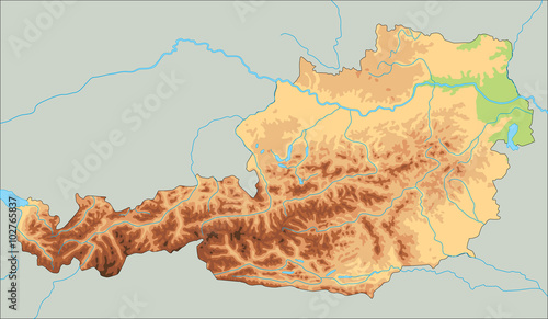 High detailed Austria physical map.