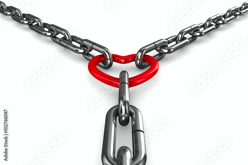 Chain and red heart on whit...