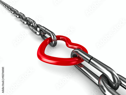 Chain and red heart on whit...