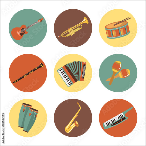 Set of music instruments icons. Flat style design. 