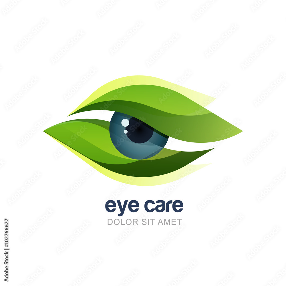 Vector illustration of abstract human eye in green leaves frame.