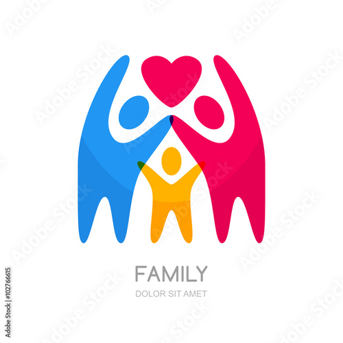 Abstract multicolor people silhouette. Illustration of happy family or kids.