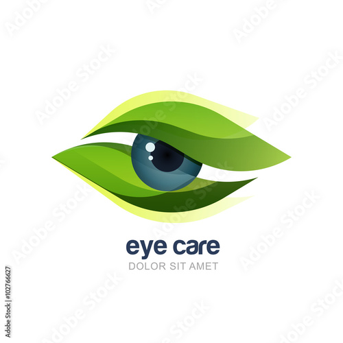 Vector illustration of abstract human eye in green leaves frame.