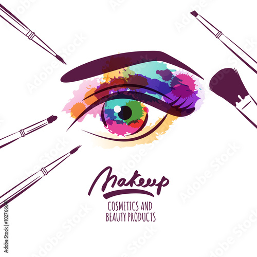 Vector watercolor hand drawn illustration of colorful womens eye