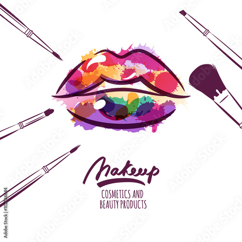 Vector watercolor hand drawn illustration of colorful womens lip