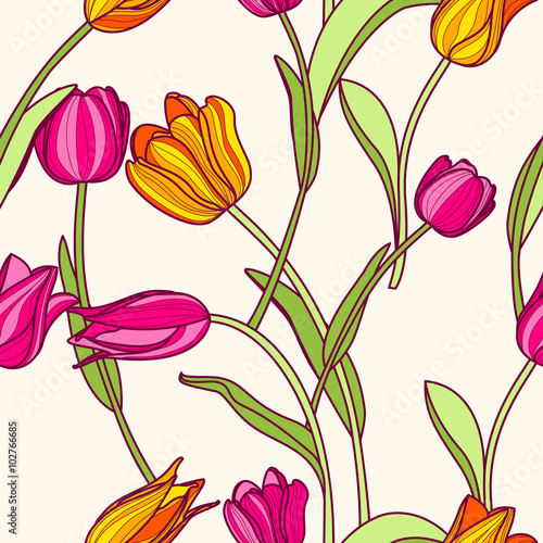 Vector seamless pattern with pink and yellow