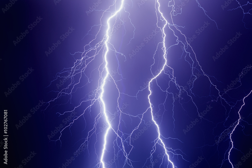 Lightnings in dark stormy sky