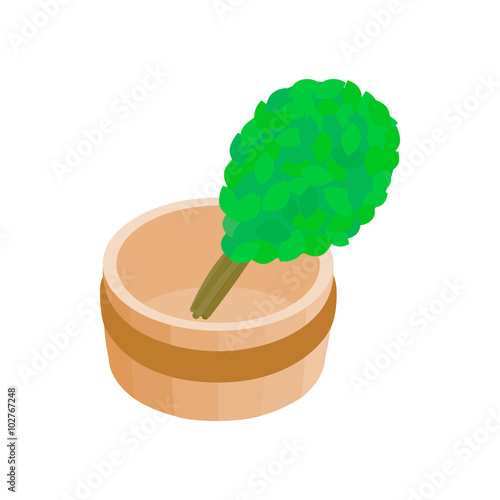 Russian bath tub and broom isometric 3d icon 