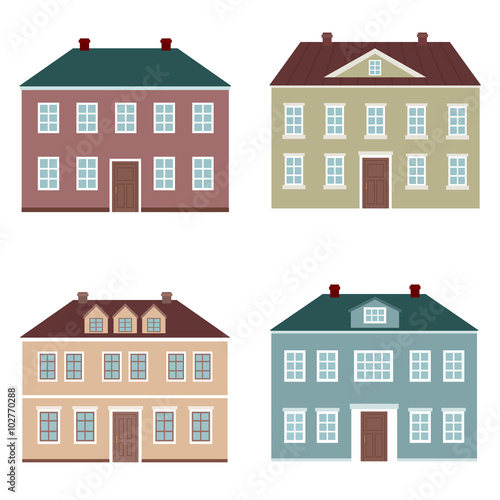 Set of four cute cartoon houses on white background
