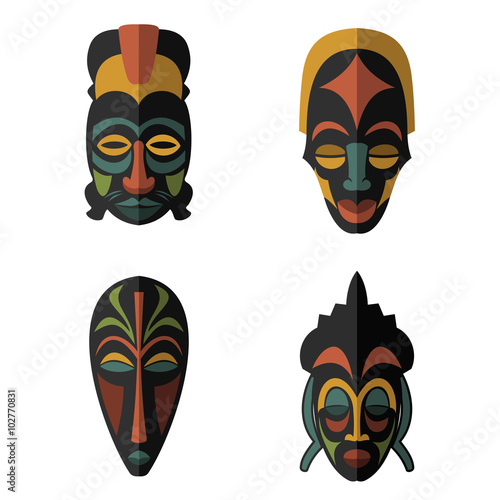 Set of African Ethnic Tribal masks on white background