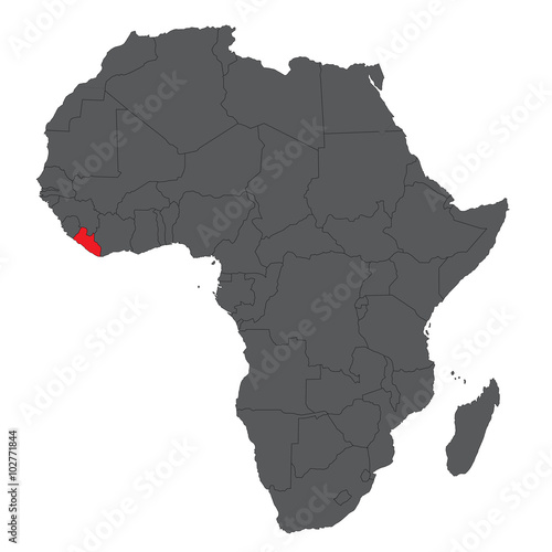 Map of Africa on gray with red Liberia vector