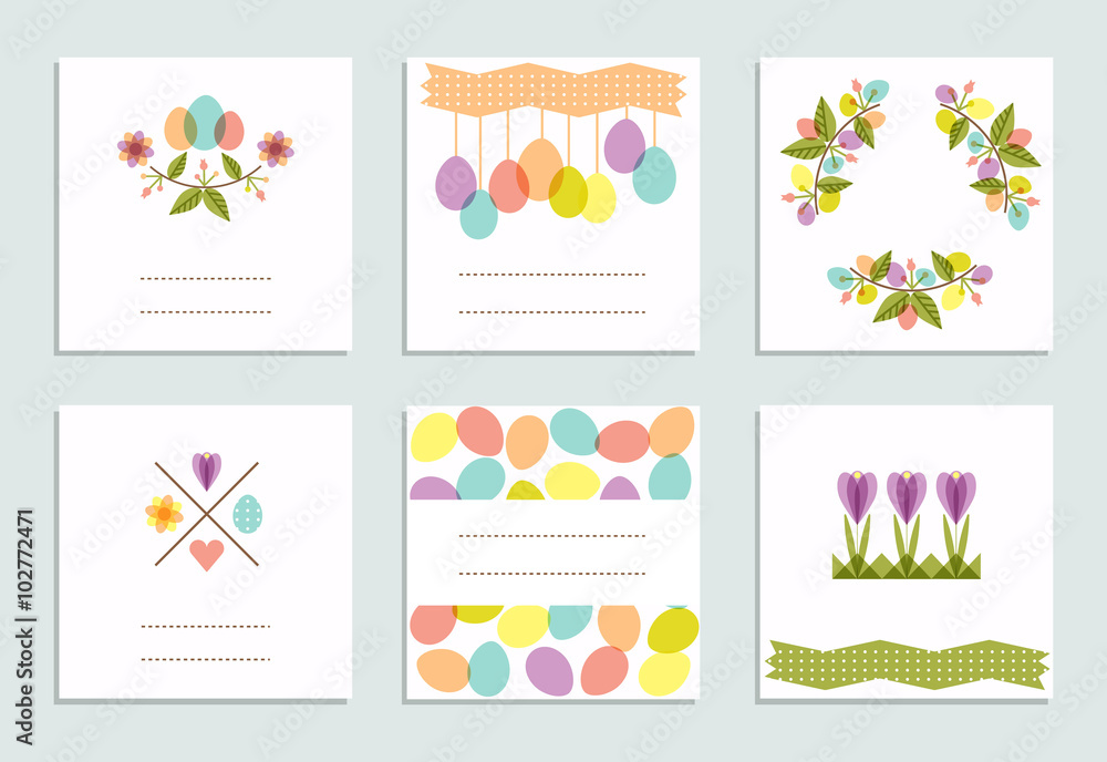 Set of creative Easter pastel cards.