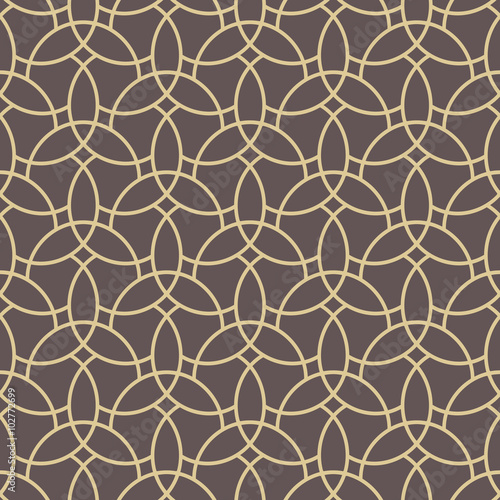 Geometric golden ornament with fine elements. Seamless pattern for wallpapers and backgrounds