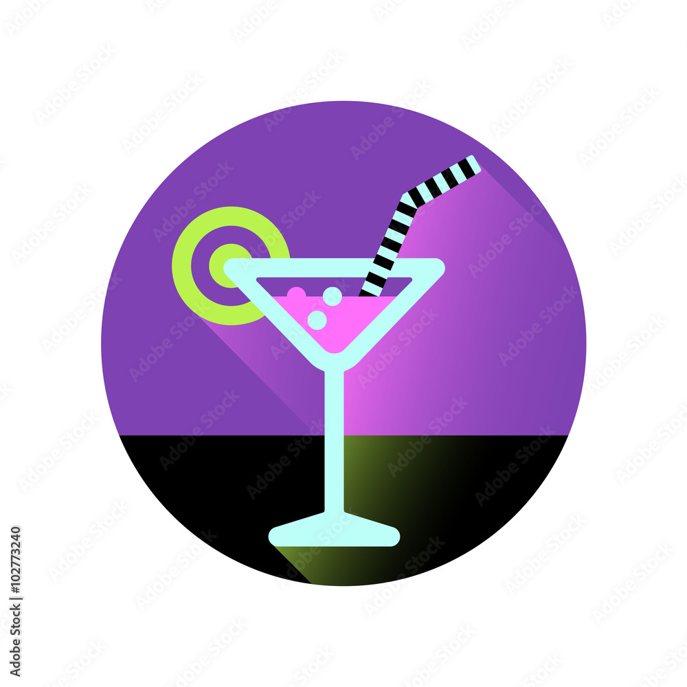 Cocktail glass vector icon. Flat icon with long shadow. Cocktail glass vector icon. Flat icon with long shadow.