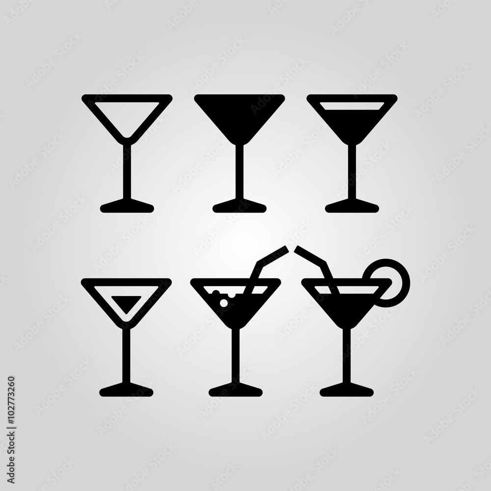 Cocktail glass icon set suitable for info graphics, websites and print media. Black flat line icons Cocktail glass icon set suitable for info graphics, websites and print media. Black flat line icons