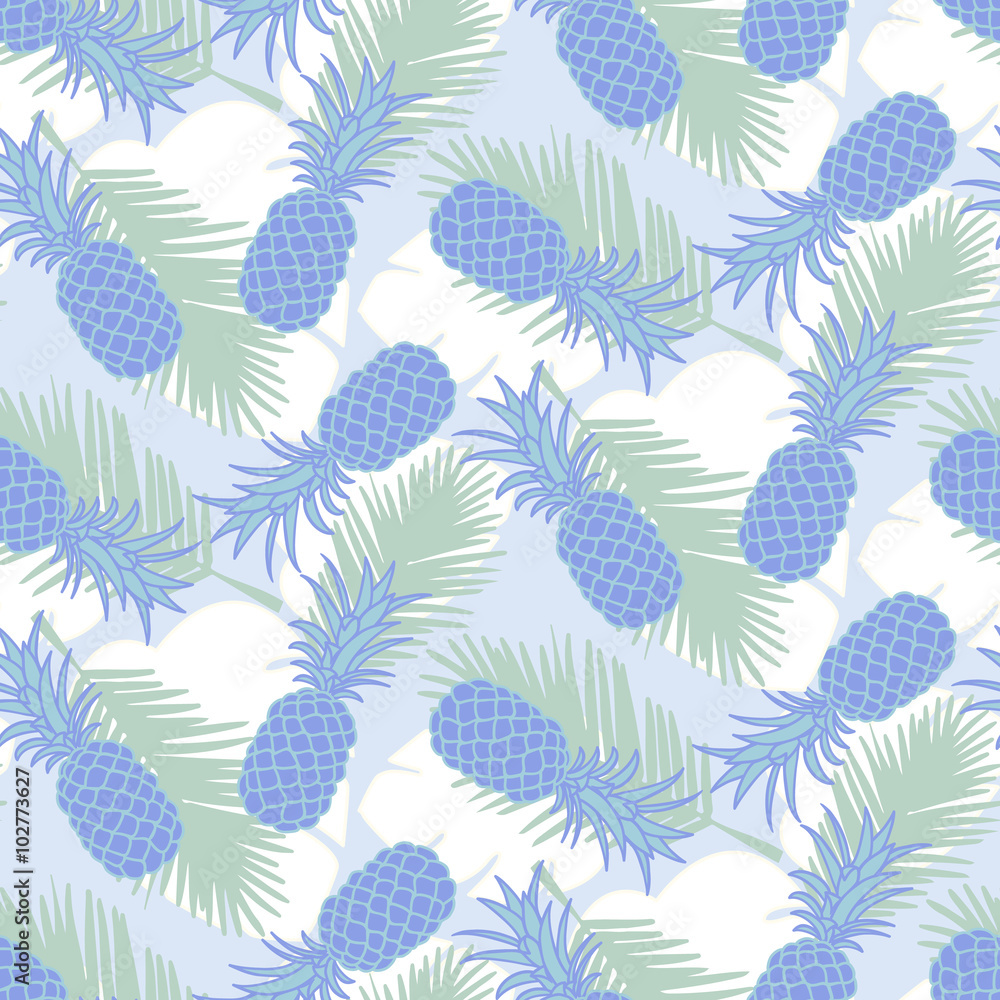 Fototapeta premium Seamless tropical pineapple pattern 
