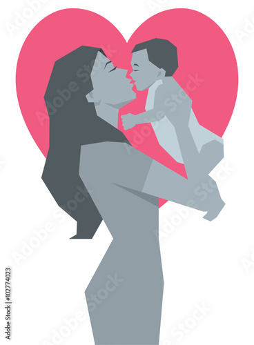 Happy mother and child monochrome vector illustration view profi