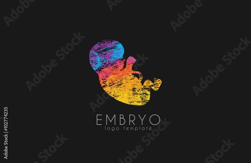 Embryo logo design. Silhouette of embryo baby in gunge style. Creative logo