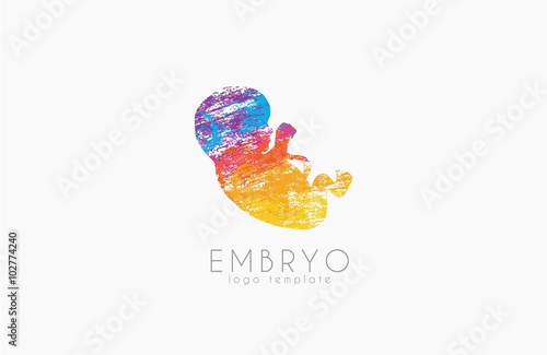 Embryo logo design. Silhouette of embryo baby in gunge style. Creative logo