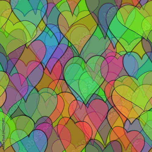 abstract vector colored valentine seamless with doodle hearts - red, orange, yellow, green, blue, purple and violet