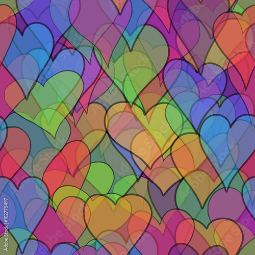abstract vector colored valentine seamless with doodle hearts - red  orange  yellow  green  blue  purple and violet
