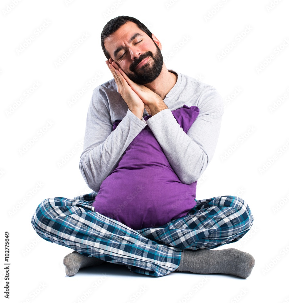 Man in pajamas sleeping Man in pajamas sleeping