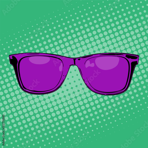 Glasses illustration in pop art style. Halftone background. Vector