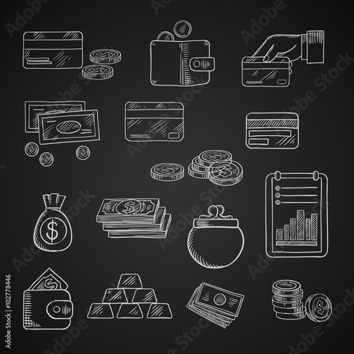Finance, business and money chalk icons