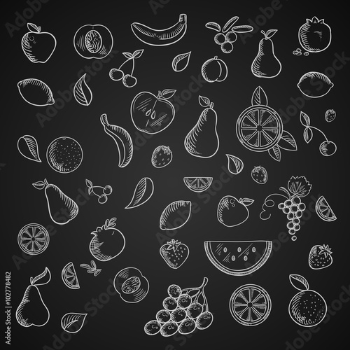 Fruits and berries chalk icons