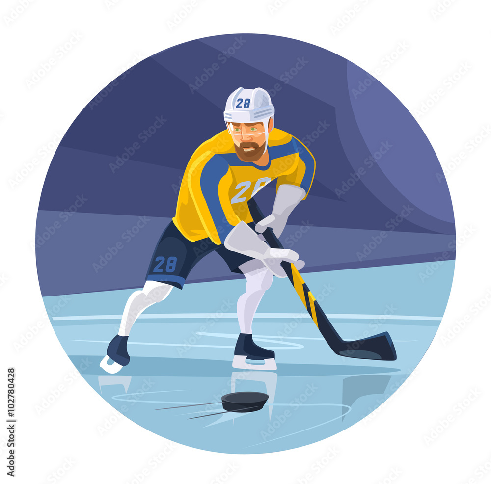 Obraz premium Hockey player. Vector flat illustration