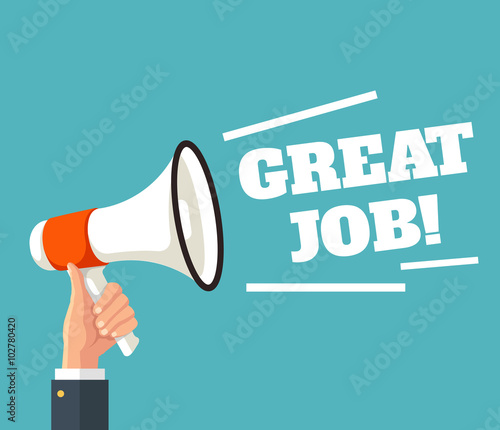 Loudspeaker great job. Vector flat illustration