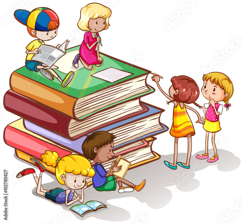 Kids reading books together