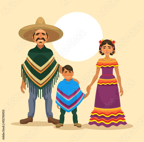 Mexican family. Vector flat illustration