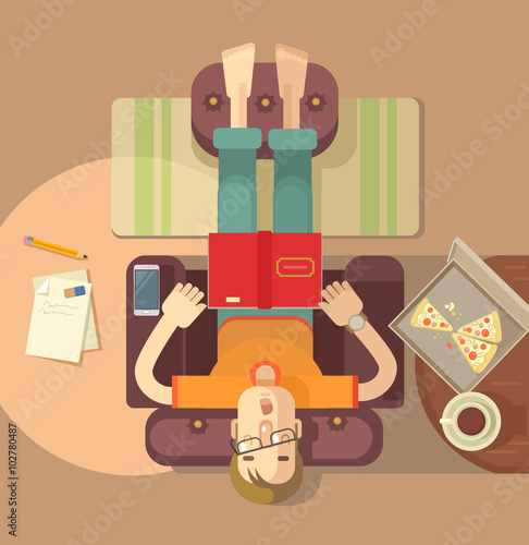 Man sleeping on sofa. Vector flat illustration