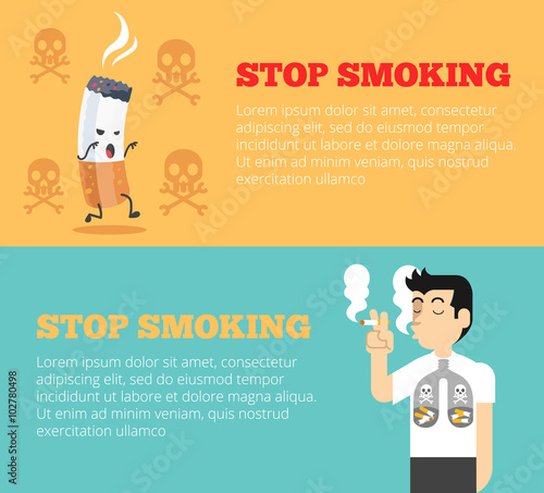 Stop Smoking. Vector cartoon banners illustration set