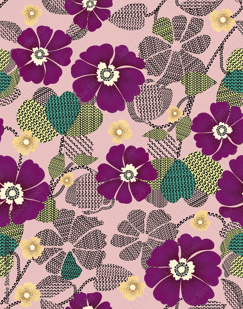 The repeat design / flower and geometric design illustration Stock イラスト ...