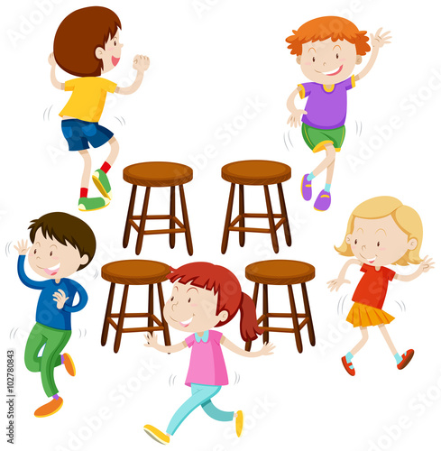 Children playing music chairs