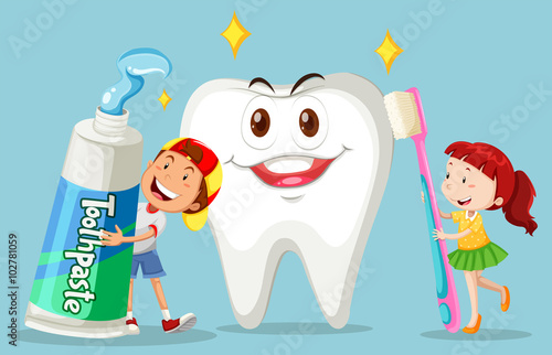 Boy and girl with clean tooth