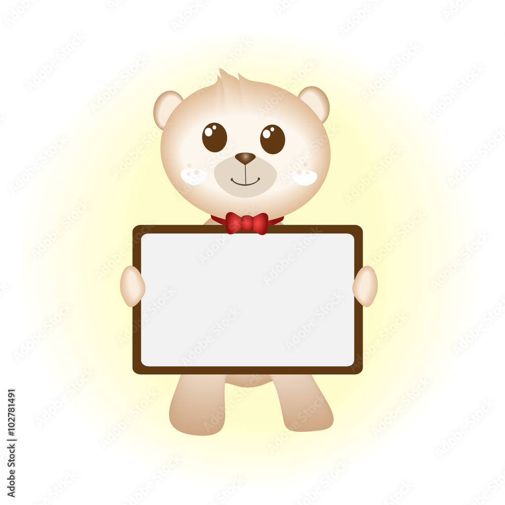Fototapeta premium Teddy bear with empty billboard